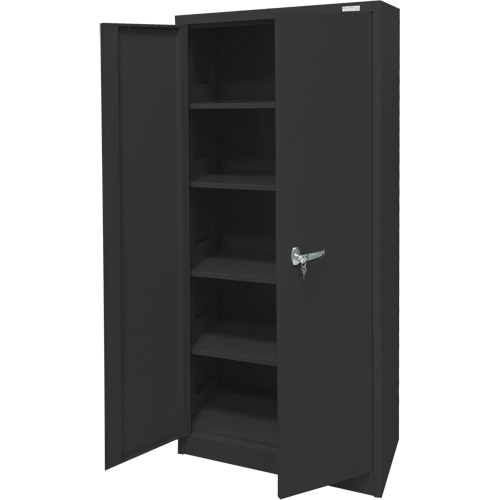 Armoire d'entreposage, Acier, 4 Tablettes, 66" h x 30" la x 15" P, Noir Equipment World