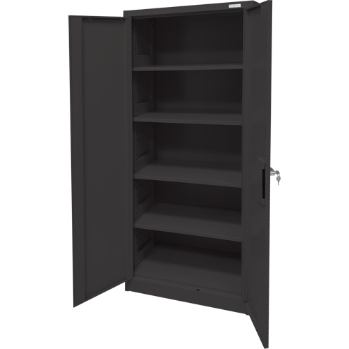 Armoire d'entreposage, Acier, 4 Tablettes, 66" h x 30" la x 15" P, Noir Equipment World