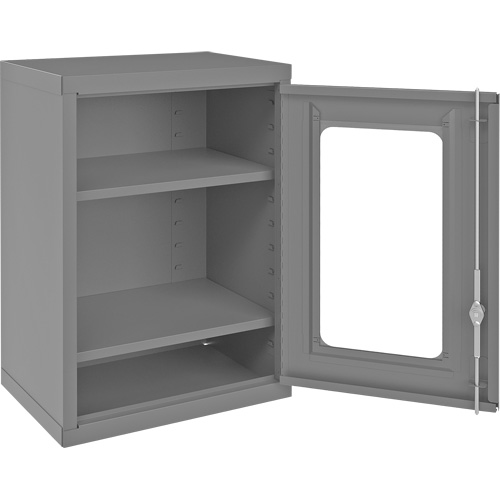 Wall-Mountable Storage Cabinet with Clearview Doors, 26-15/16" H x 18-1/8" W x 13-11/16" D, 2 Shelves, Steel, Grey Equipment World