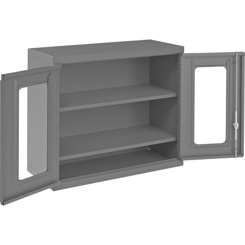 Armoire de rangement murale avec portes transparentes, 26-15/16" h x 29-7/8" la x 13-11/16" p, 2 tablettes, Acier, Gris Equipment World
