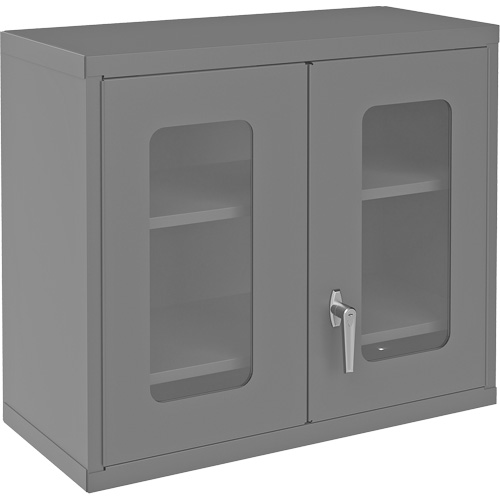 Armoire de rangement murale avec portes transparentes, 26-15/16" h x 29-7/8" la x 13-11/16" p, 2 tablettes, Acier, Gris Equipment World