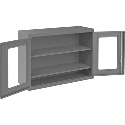 Wall-Mountable Storage Cabinet with Clearview Doors, 26-15/16" H x 35-7/8" W x 13-11/16" D, 2 Shelves, Steel, Grey Equipment World
