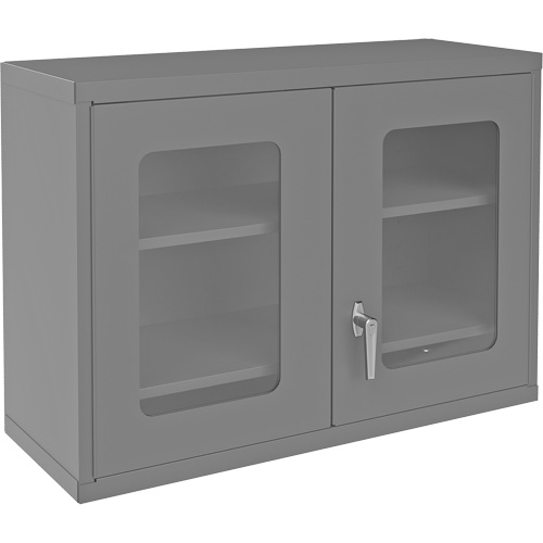 Wall-Mountable Storage Cabinet with Clearview Doors, 26-15/16" H x 35-7/8" W x 13-11/16" D, 2 Shelves, Steel, Grey Equipment World