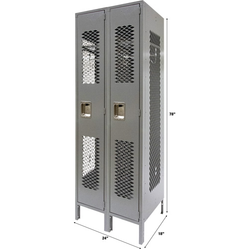 Casiers ventil&eacute;s, Bloc de 2, 24" x 18" x 78", Acier, Gris, D&eacute;mont&eacute;, Perfor&eacute; Equipment World