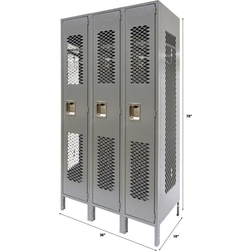 Casiers ventil&eacute;s, Bloc de 3, 36" x 18" x 78", Acier, Gris, D&eacute;mont&eacute;, Perfor&eacute; Equipment World