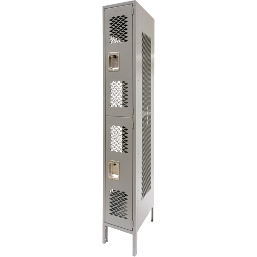 Vented Lockers, 2 -tier, 12" x 18" x 78", Steel, Grey, Knocked Down, Perforated Equipment World