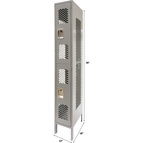 Vented Lockers, 2 -tier, 12" x 18" x 78", Steel, Grey, Knocked Down, Perforated Equipment World