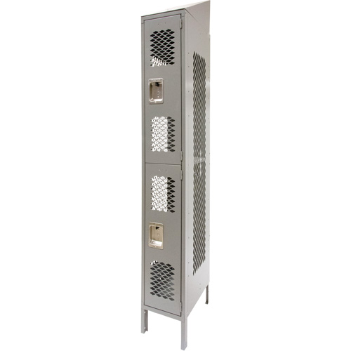 Vented Lockers, 2 -tier, 12" x 18" x 88", Steel, Grey, Knocked Down, Perforated Equipment World
