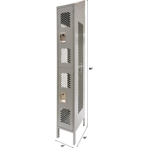 Vented Lockers, 2 -tier, 12" x 18" x 88", Steel, Grey, Knocked Down, Perforated Equipment World