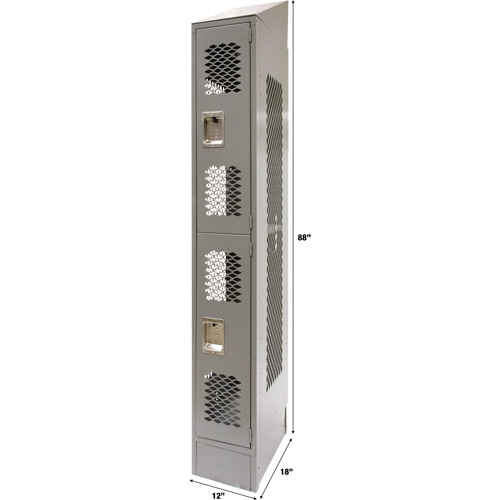 Vented Lockers, 2 -tier, 12" x 18" x 88", Steel, Grey, Knocked Down, Perforated Equipment World