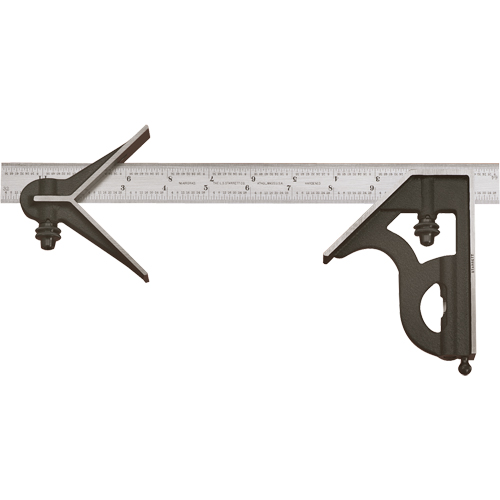 Combination Squares with Square Head & Centre Head - No. 11HC Series with Cast Iron Heads, 300 mm L, 0.5 mm Graduations, Steel, Plain Equipment World