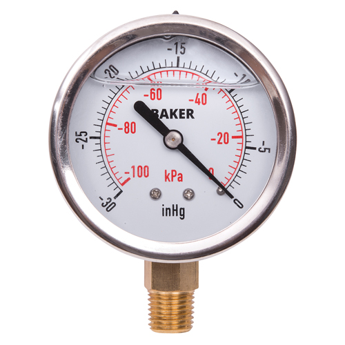 Pressure Gauges, 2-1/2" , 30" Hg-0" Vac., Bottom Mount, Liquid Filled Analogue Equipment World