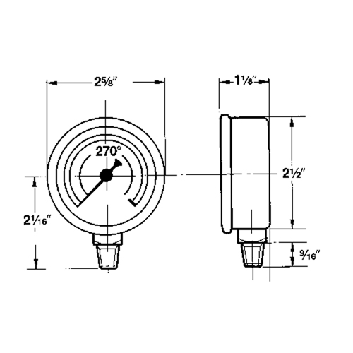 Pressure Gauges, 2-1/2" , 30" Hg-0" Vac., Bottom Mount, Liquid Filled Analogue Equipment World