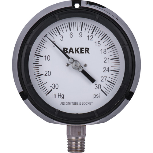 Pressure Gauge, 4-1/2" , 30"-0-30 psi, Bottom Mount, Liquid Filled Analogue Equipment World
