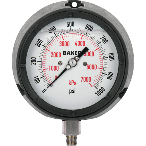 Pressure Gauge, 4-1/2" , 0 - 1000 psi, Bottom Mount, Liquid Filled Analogue Equipment World