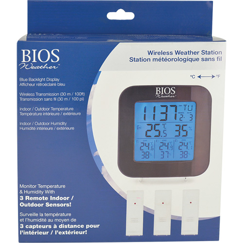 Wireless Weather Station with 3 Sensors, Non-Contact, Digital, 40-158°F (-40-70°C) Equipment World