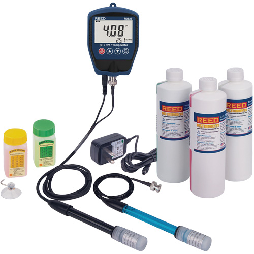 R3525 pH/mV Meter with ORP Electrode, pH/Conductivity Solutions & Power Adapter Kit Equipment World