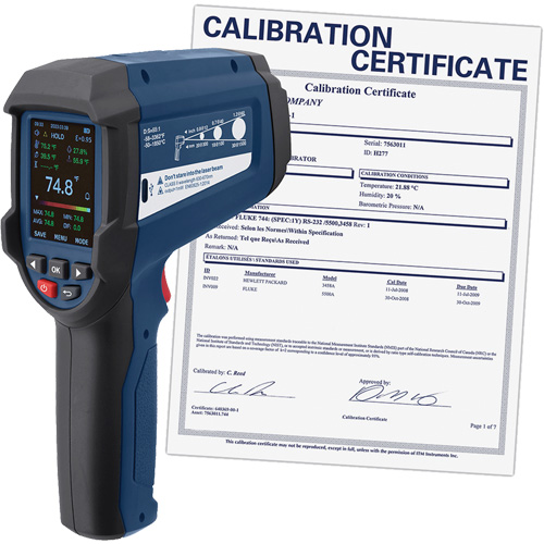 Professional Infrared Thermometer with Integrated Type K Thermocouple & Calibration Certificate, -58 - 3362°F (-50 - 1850°C), 55:1, Adjustable Emmissivity Equipment World