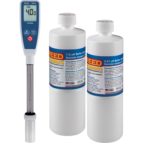 Long Stem pH Meter & 4pH/7pH Buffer Solution Kit Equipment World