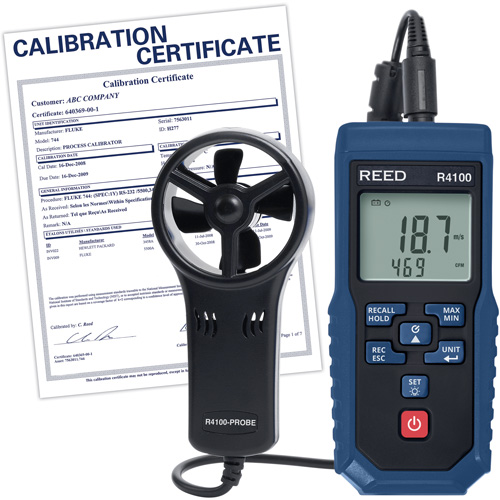 R4100 Vane Thermo-Anemometer with Air Volume with Calibration Certificate, Data Logging, 0.4 - 30 m/sec Air Velocity Range Equipment World
