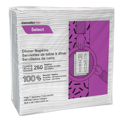 Serviettes de table &agrave; pli 1/8 Pro Select, 1 pli, 15,5" x 16" Equipment World