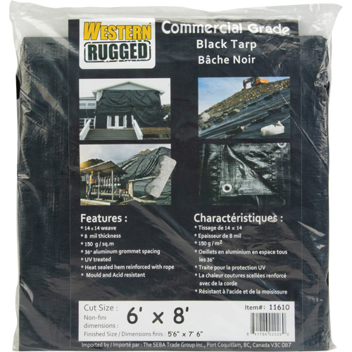 B&acirc;che, Usage industriel l&eacute;ger, Noir, 6' x 8' x 8 mils Equipment World