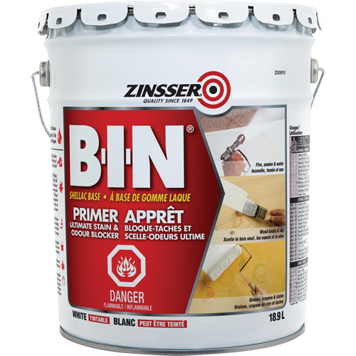 B-I-N&reg; Shellac-Base Sealer Primer, 18.9 L, Pail, Tintable White Equipment World