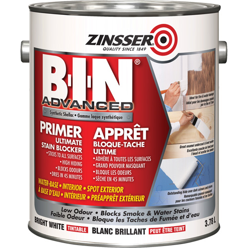 B-I-N&reg; Advanced Synthetic Shellac Based Primer, 3.78 L, Gallon, Tintable Bright White Equipment World