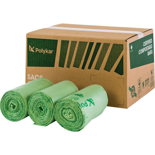 Sacs certifi&eacute;s compostables, R&eacute;gulier, 17" lo x 17" la, Vert, Capacit&eacute; de 10 L (3 gal.) Equipment World