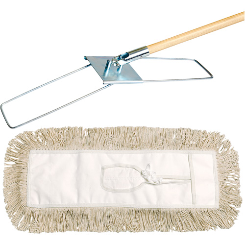 Break-Ezy Dust Mop System, Tie-On Style, Cotton, 48" L x 3-1/2" W Equipment World