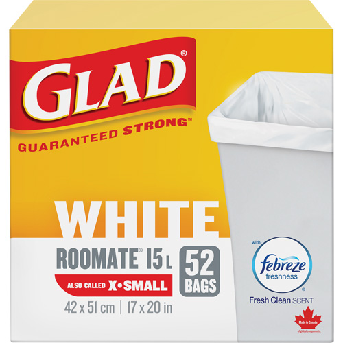 X-Small 15L Roommate Febreze Garbage Bags, Regular, 17" W x 20" L, White Equipment World