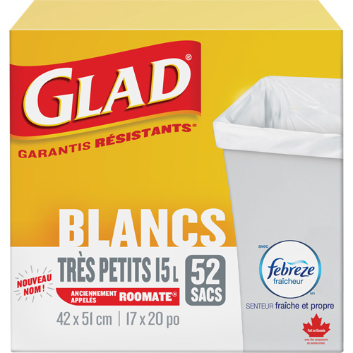 X-Small 15L Roommate Febreze Garbage Bags, Regular, 17" W x 20" L, White Equipment World