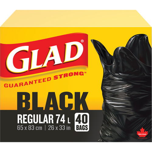 74L Garbage Bags, Regular, 26" W x 33" L, Black Equipment World