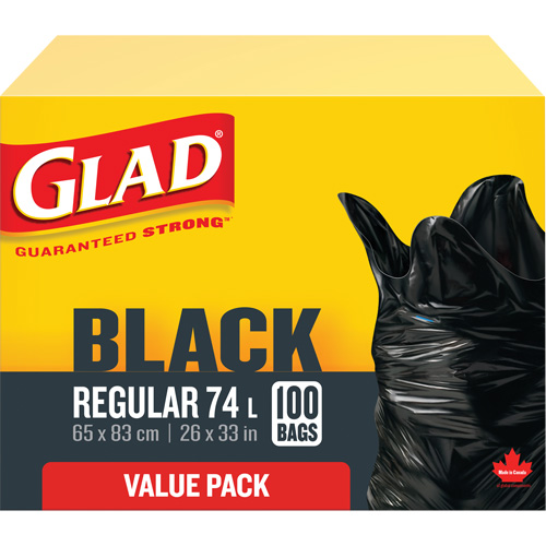 74L Garbage Bags, Regular, 26" W x 33" L, Black Equipment World
