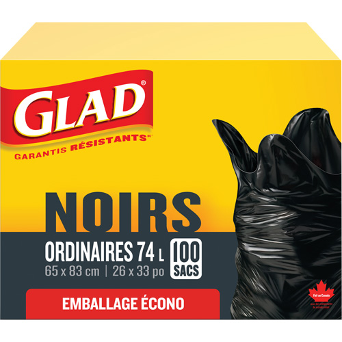 74L Garbage Bags, Regular, 26" W x 33" L, Black Equipment World