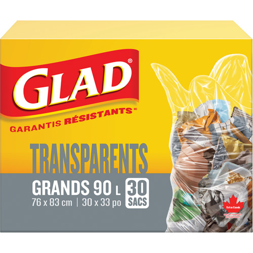 90L Garbage Bags, Regular, 30" W x 33" L, Clear Equipment World