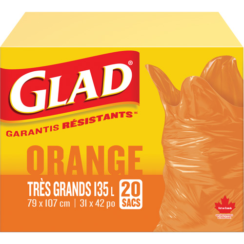 135L Garbage Bags, Regular, 31" W x 42" L, Orange Equipment World