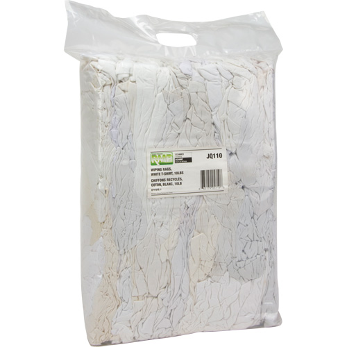 Recycled Material Wiping Rags, Cotton, White, 10 lbs. Equipment World