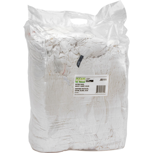 Recycled Material Wiping Rags, Cotton, White, 25 lbs. Equipment World