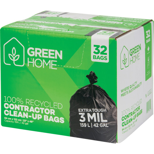 Green Home Garbage Bags, Strong, 33" W x 48" L, 3 mils, Black, 159 L (42 Gal.) Capacity Equipment World