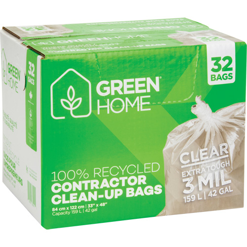Green Home Garbage Bags, Strong, 33" W x 48" L, 3 mils, Clear, 159 L (42 Gal.) Capacity Equipment World