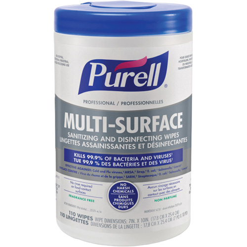Professional Multi-Surface Sanitizing & Disinfecting Wipes, 7" x 10", 110 Count Equipment World