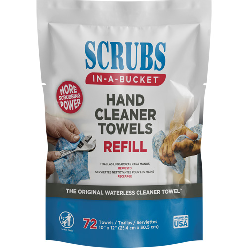 Hand Cleaner Towels Refill Pack, 72 Wipes, 10" x 12" Equipment World