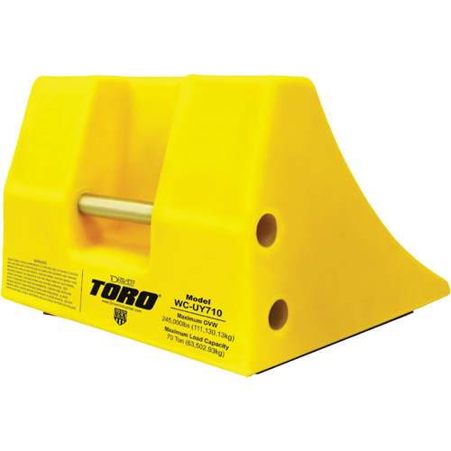70 Ton Large Equipment Wheel Chock with Handle, Urethane, Yellow Equipment World