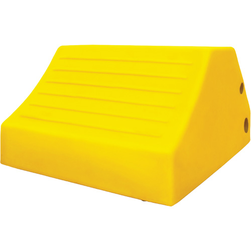 165 Ton Large Equipment Wheel Chock with Handle & Hole, Urethane, Yellow Equipment World