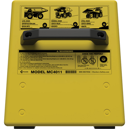Cale de roue ultra-robuste pour l'exploitation mini&egrave;re Checkers Safety sans support, PEHD, Jaune, 14-1/2" la x 17-1/2" p x 16" h Equipment World
