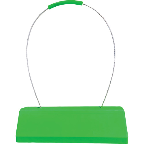 Cale de roue pour avion Checkers Safety SafeRay avec poign&eacute;e &agrave; c&acirc;ble ergonomique, Ur&eacute;thane, Vert fluorescent, 24" la x 8" p x 6" h Equipment World