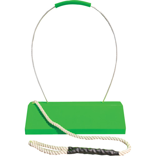 Cale de roue pour avion Checkers Safety SafeRay avec poign&eacute;e ergonomique &agrave; cordage en boucle, Ur&eacute;thane, Vert fluorescent, 24" la x 8" p x 6" h Equipment World