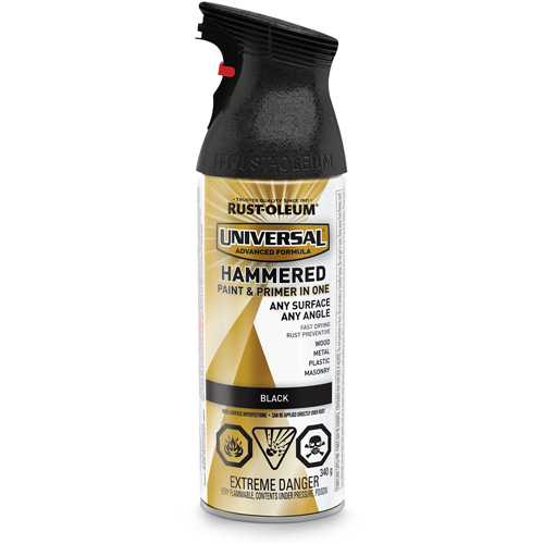 Universal&reg; Paint & Primer In One Spray Paint, Black, Hammered, Aerosol Can Equipment World