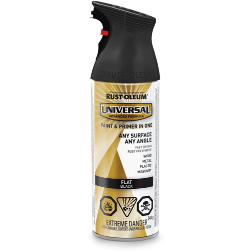 Universal&reg; Enamel Paint & Primer In One, Black, Very Flat, Aerosol Can Equipment World